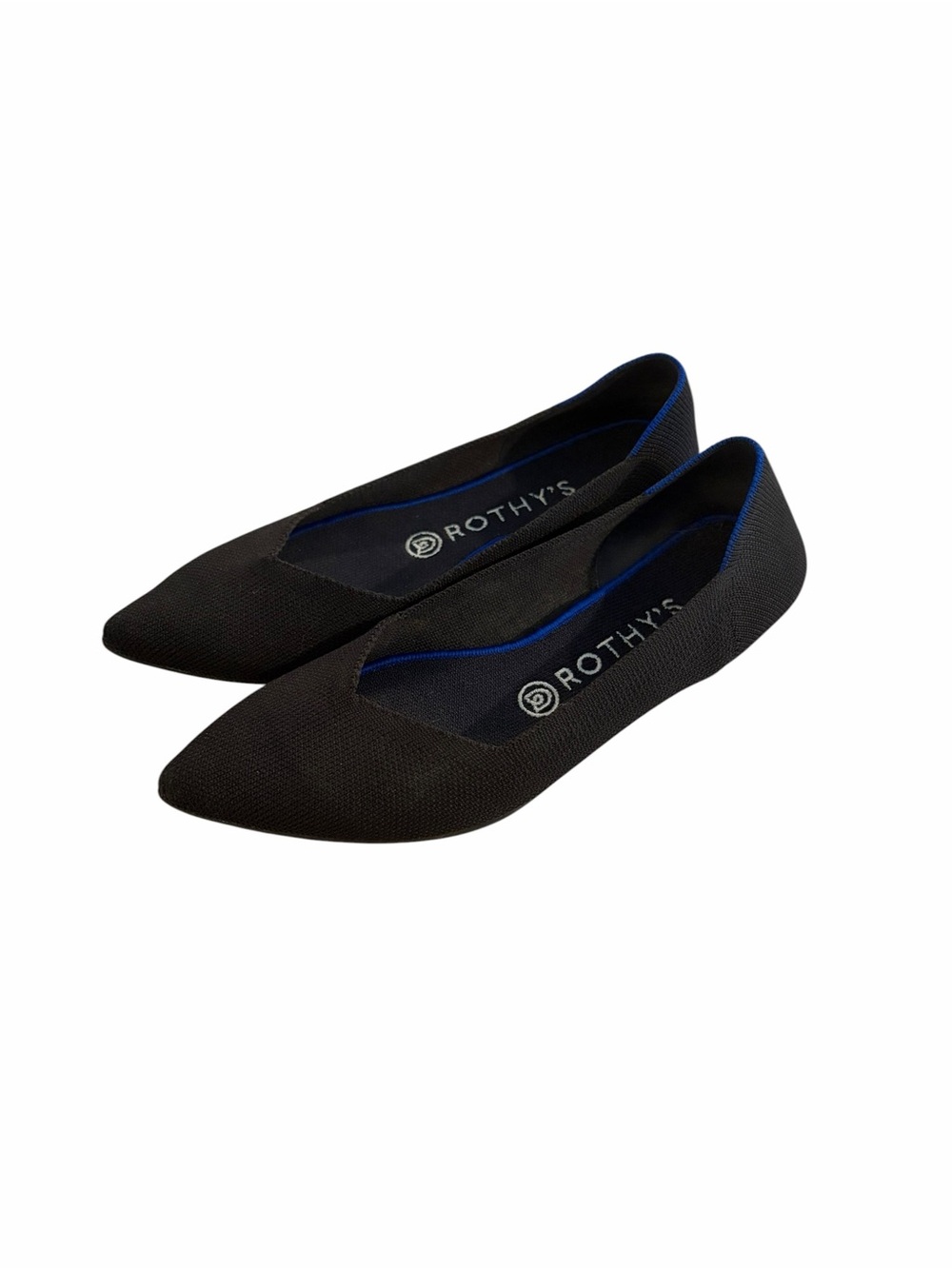 Rothy's Black Pointed-Toe Flats with Blue Trim